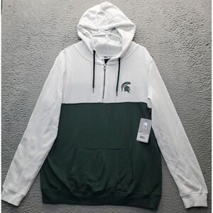 Colosseum White and Dark Green Colorblock Hoodie with Spartan Logo